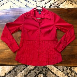 Antilia Femme holiday red dressy pleated bottom button down blouse small